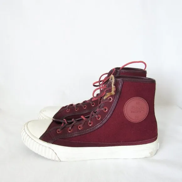 BATA BULLETS Hi Top Wool Leather Sneakers in Maroon Red Size Mens 8, Womens 9