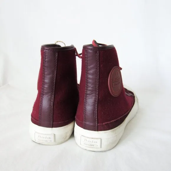 BATA BULLETS Hi Top Wool Leather Sneakers in Maroon Red Size Mens 8, Womens 9