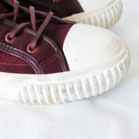 BATA BULLETS Hi Top Wool Leather Sneakers in Maroon Red Size Mens 8, Womens 9