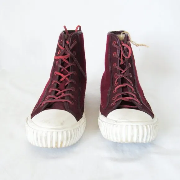 BATA BULLETS Hi Top Wool Leather Sneakers in Maroon Red Size Mens 8, Womens 9