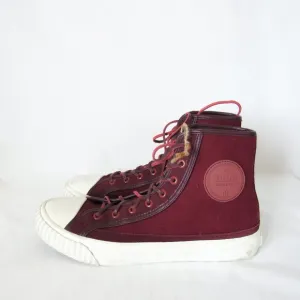 BATA BULLETS Hi Top Wool Leather Sneakers in Maroon Red Size Mens 8, Womens 9