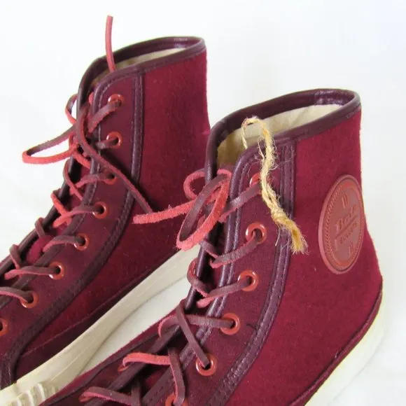 BATA BULLETS Hi Top Wool Leather Sneakers in Maroon Red Size Mens 8, Womens 9