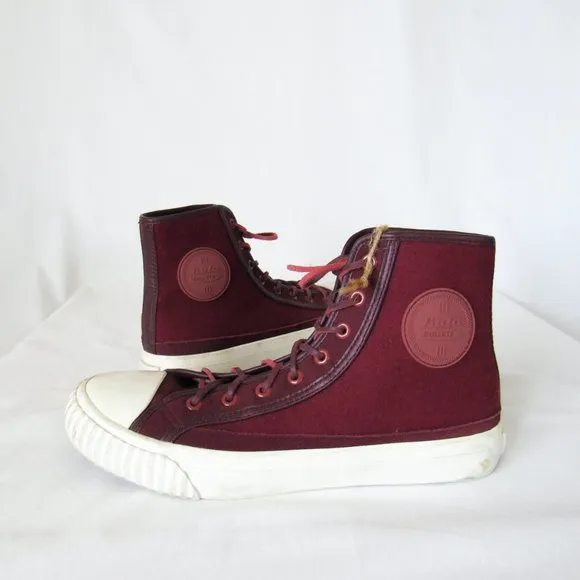 BATA BULLETS Hi Top Wool Leather Sneakers in Maroon Red Size Mens 8, Womens 9