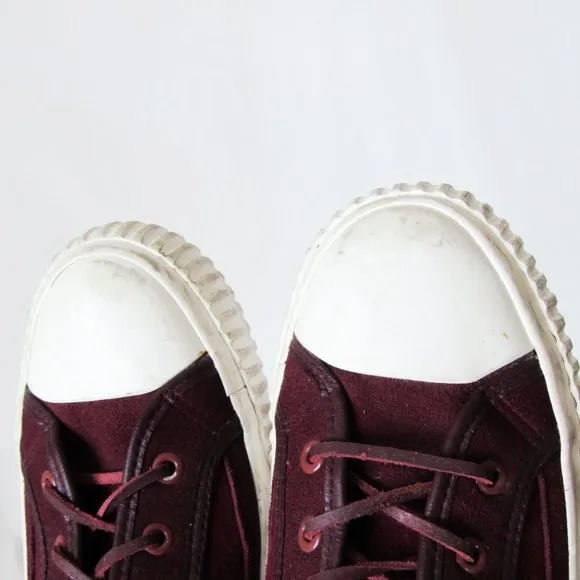BATA BULLETS Hi Top Wool Leather Sneakers in Maroon Red Size Mens 8, Womens 9