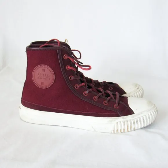 BATA BULLETS Hi Top Wool Leather Sneakers in Maroon Red Size Mens 8, Womens 9