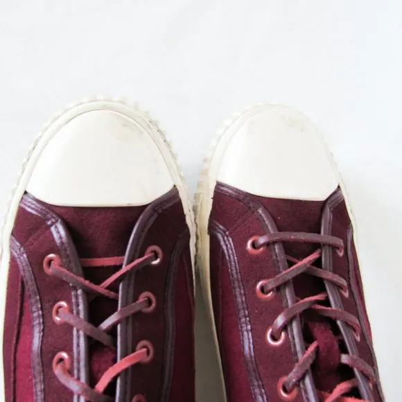 BATA BULLETS Hi Top Wool Leather Sneakers in Maroon Red Size Mens 8, Womens 9