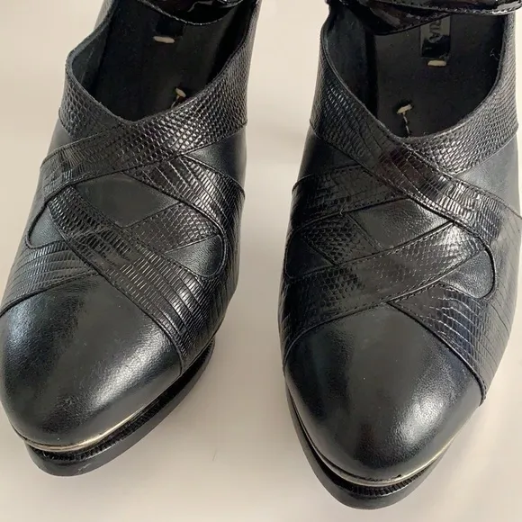BCBG MaxAzria Leather Ankle Strap Platforms Shoes