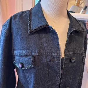 Beaded denim jacket Jones New York Signature Jean blazer black sequin holiday XL