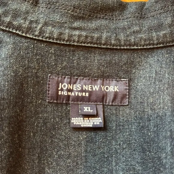 Beaded denim jacket Jones New York Signature Jean blazer black sequin holiday XL