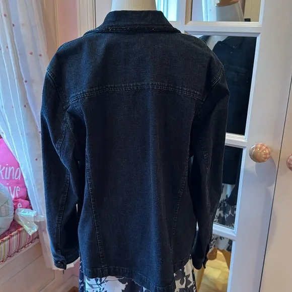 Beaded denim jacket Jones New York Signature Jean blazer black sequin holiday XL