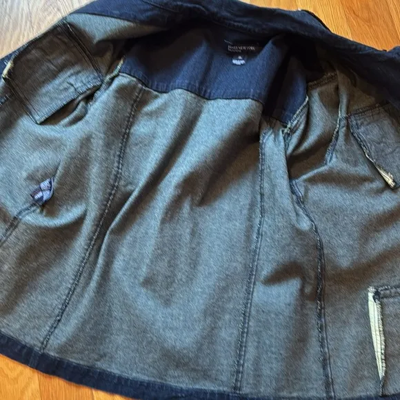 Beaded denim jacket Jones New York Signature Jean blazer black sequin holiday XL