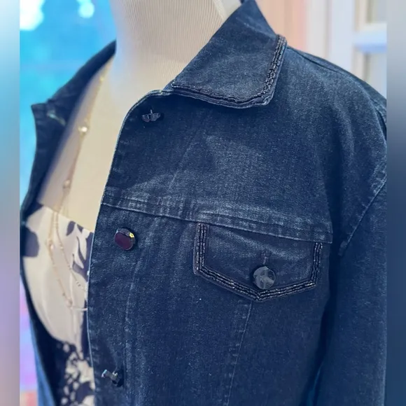 Beaded denim jacket Jones New York Signature Jean blazer black sequin holiday XL