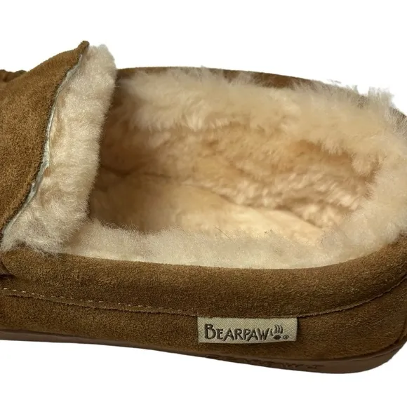 BEARPAW Moc II Wide Hickory Suede Slip On w Sheepskin Lining &amp; Thick Comfy Sole