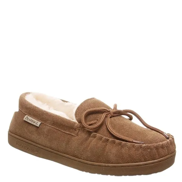 BEARPAW Moc II Wide Hickory Suede Slip On w Sheepskin Lining &amp; Thick Comfy Sole