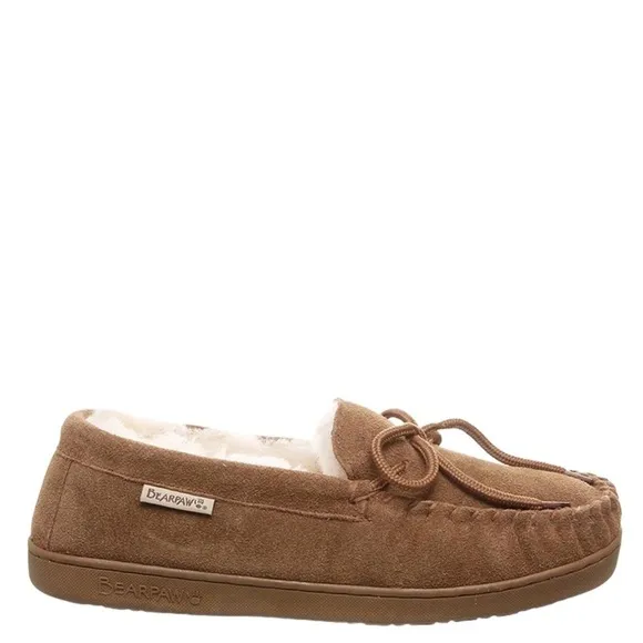 BEARPAW Moc II Wide Hickory Suede Slip On w Sheepskin Lining &amp; Thick Comfy Sole