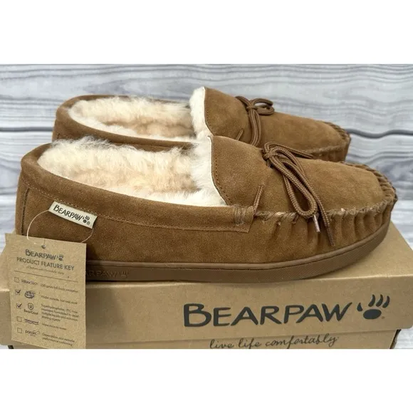 BEARPAW MOC II WIDE SUEDE SLIPPERS   Men's Size 11 Wide   HICKORY   NEW IN BOX!!