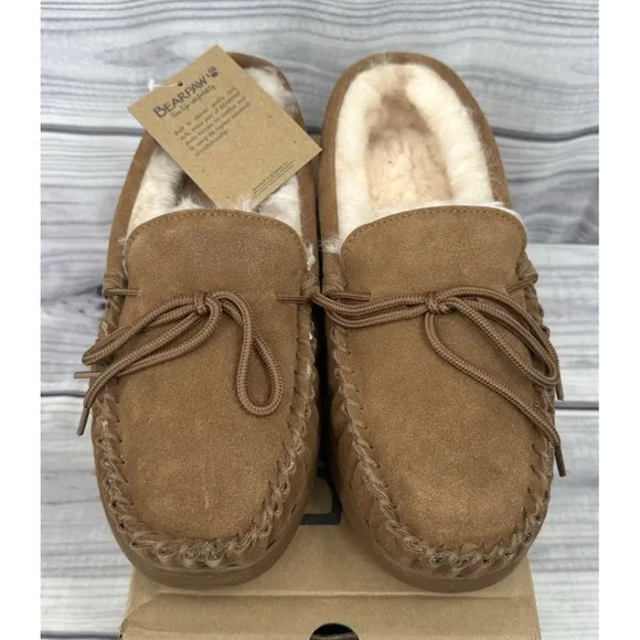 BEARPAW MOC II WIDE SUEDE SLIPPERS   Men's Size 11 Wide   HICKORY   NEW IN BOX!!