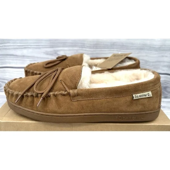 BEARPAW MOC II WIDE SUEDE SLIPPERS   Men's Size 11 Wide   HICKORY   NEW IN BOX!!