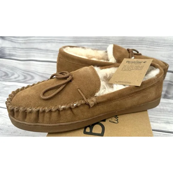 BEARPAW MOC II WIDE SUEDE SLIPPERS   Men's Size 11 Wide   HICKORY   NEW IN BOX!!
