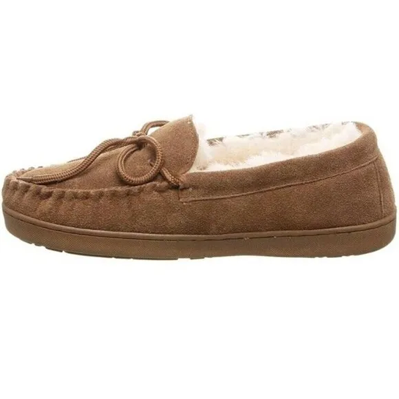 Bearpaw Slippers Mens 11 Moccasins‎ Tan Suede Sheepskin New