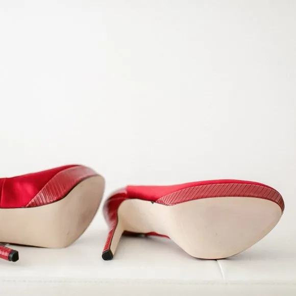 Bebe Red Satin Jeremy Platform Pumps 8.5 New in Box