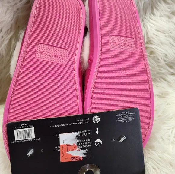 Bebe rhinestone fuschia Pink faux fur Molly memory foam slippers size xl 10/11