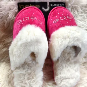 Bebe rhinestone fuschia Pink faux fur Molly memory foam slippers size xl 10/11