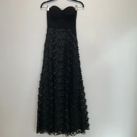 BEBE X NAVEN Strapless Bustier Maxi Dress Embroidered Body Black Size 00