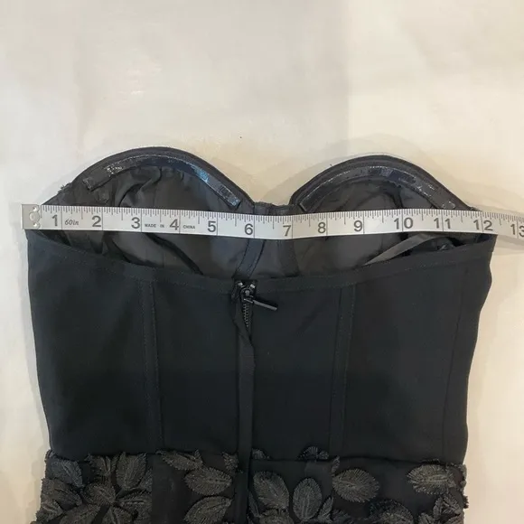 BEBE X NAVEN Strapless Bustier Maxi Dress Embroidered Body Black Size 00