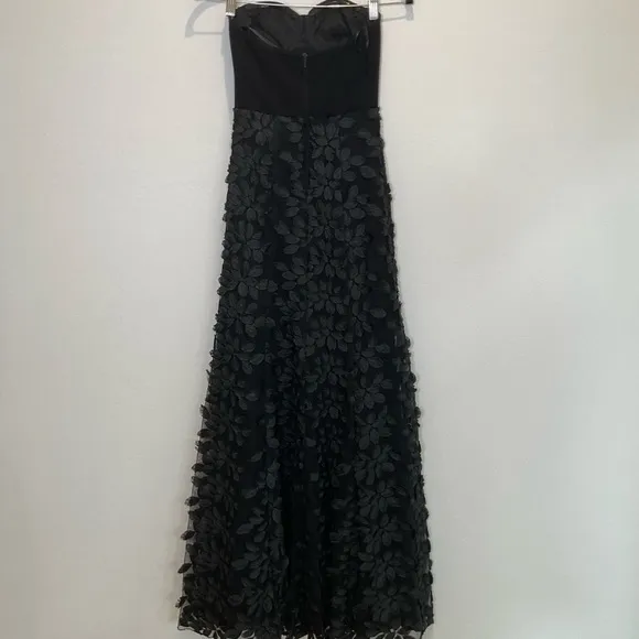 BEBE X NAVEN Strapless Bustier Maxi Dress Embroidered Body Black Size 00