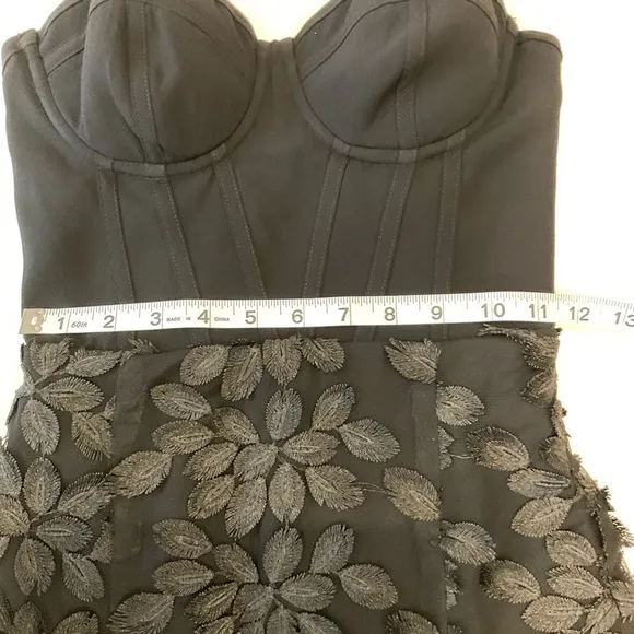 BEBE X NAVEN Strapless Bustier Maxi Dress Embroidered Body Black Size 00