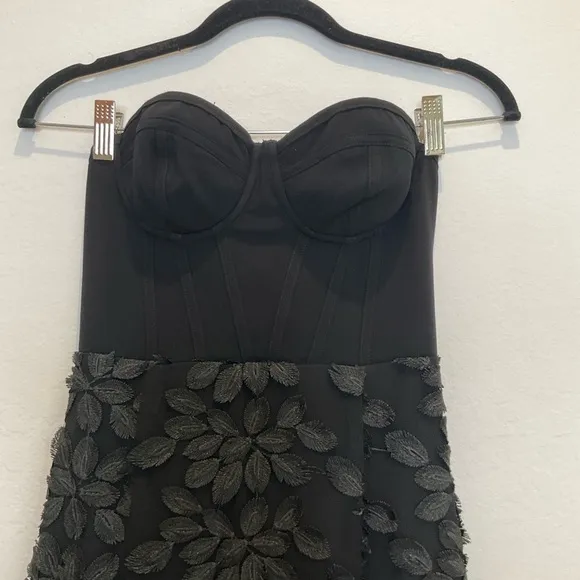 BEBE X NAVEN Strapless Bustier Maxi Dress Embroidered Body Black Size 00