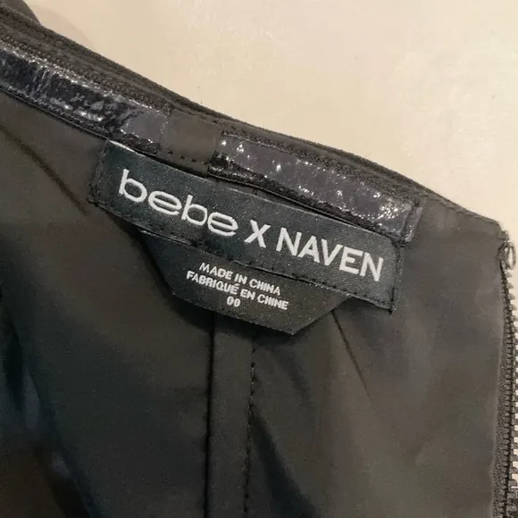 BEBE X NAVEN Strapless Bustier Maxi Dress Embroidered Body Black Size 00