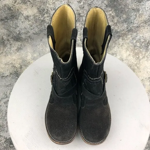 Bed Stu Women's Size 7 Angels Motors Black Suede Leather Mid Calf Moto Boots
