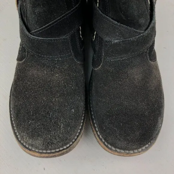 Bed Stu Women's Size 7 Angels Motors Black Suede Leather Mid Calf Moto Boots