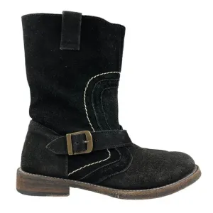 Bed Stu Women's Size 7 Angels Motors Black Suede Leather Mid Calf Moto Boots