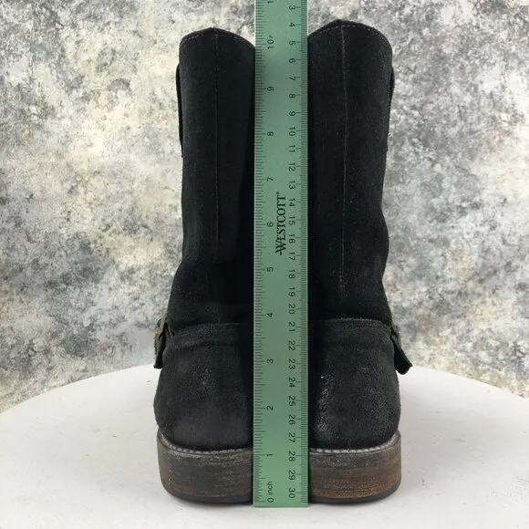 Bed Stu Women's Size 7 Angels Motors Black Suede Leather Mid Calf Moto Boots