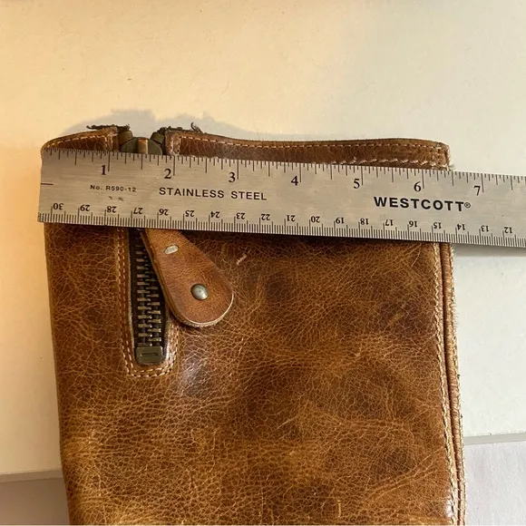 BED|STU tan genuine leather distressed zip mid calf boots size 7.5 buckle detail