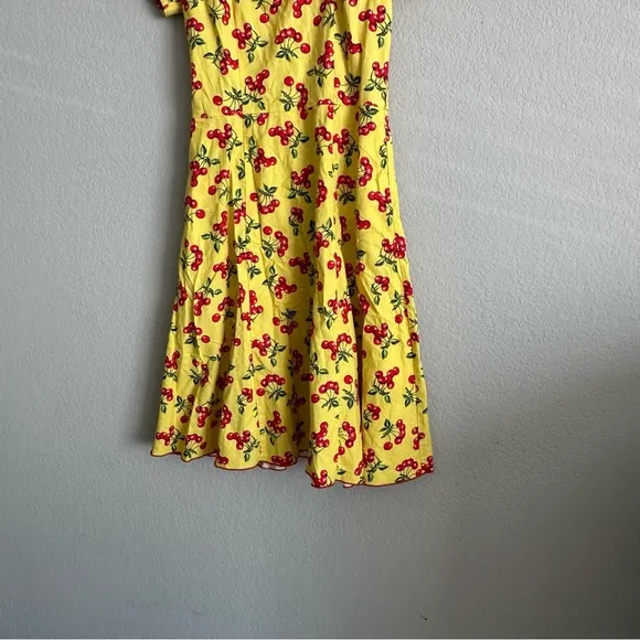 Bernie Dexter Yellow Cherry Print Dress Small - 1940s Retro Rockabilly Pin-Up