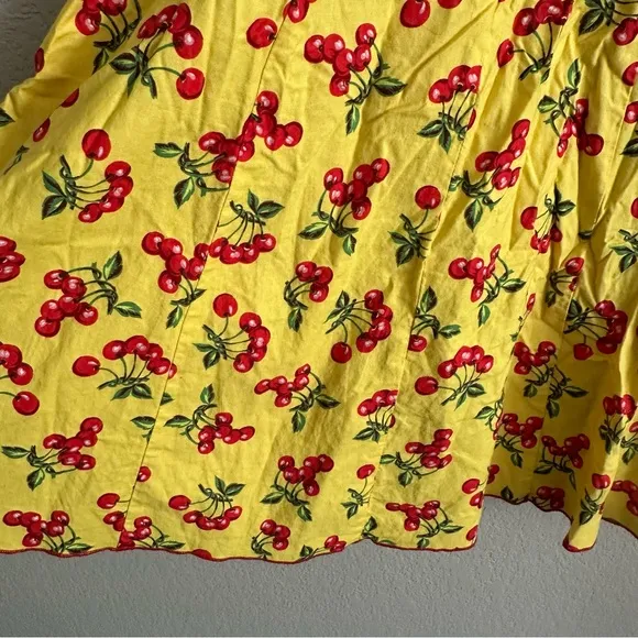 Bernie Dexter Yellow Cherry Print Dress Small - 1940s Retro Rockabilly Pin-Up