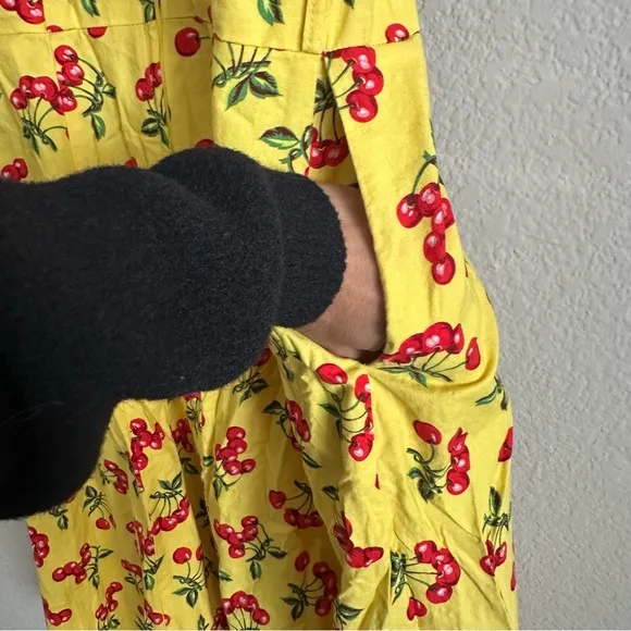 Bernie Dexter Yellow Cherry Print Dress Small - 1940s Retro Rockabilly Pin-Up