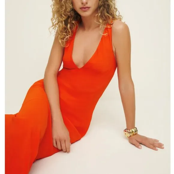 BEST Reformation Siana Dress Maxi V-Neck Dress Sz6 Paprika Orange Party Cocktail