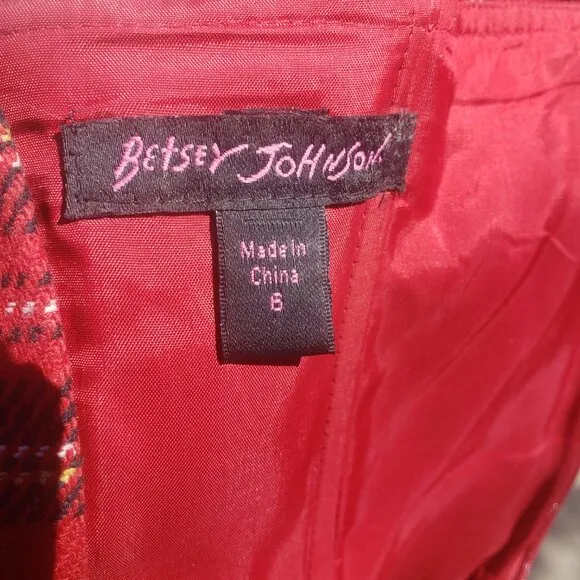 Betsey Johnson Mini Dress Red Tartan Plaid Strapless Double Patent Belt 6