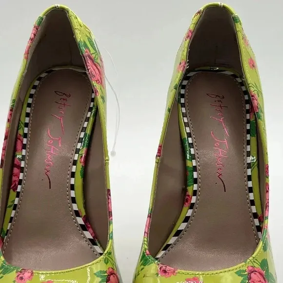 Betsey Johnson NEW Women 5M Floral Green High Heel Platform Pumps Lace Up Ribbon