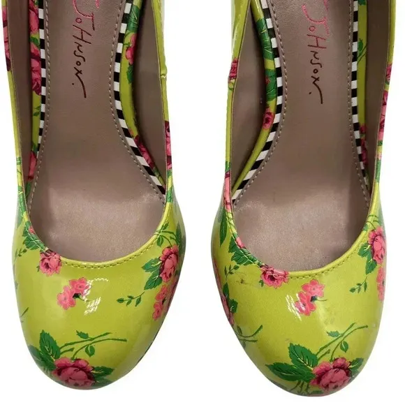 Betsey Johnson NEW Women 5M Floral Green High Heel Platform Pumps Lace Up Ribbon