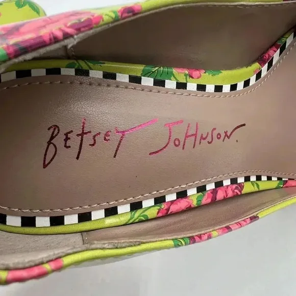 Betsey Johnson NEW Women 5M Floral Green High Heel Platform Pumps Lace Up Ribbon