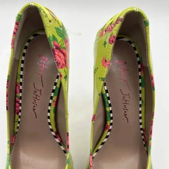 Betsey Johnson NEW Women 5M Floral Green High Heel Platform Pumps Lace Up Ribbon