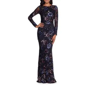 Betsy and Adam Floral Sequin Sheath Gown size 14