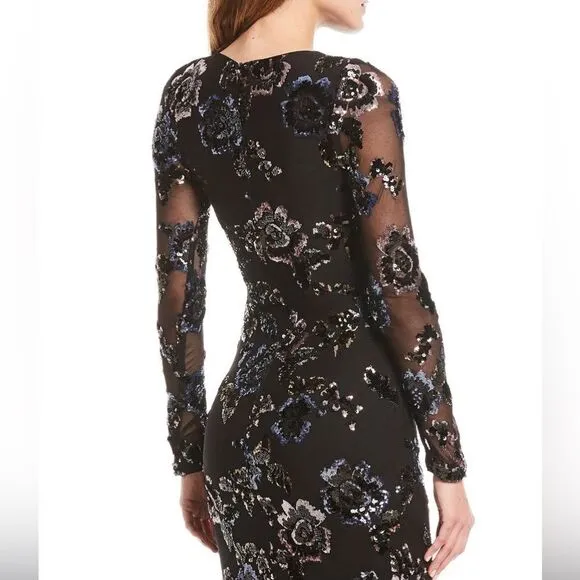 Betsy and Adam Floral Sequin Sheath Gown size 14