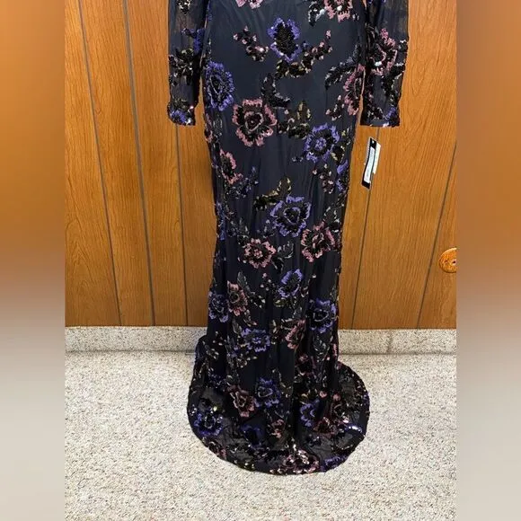 Betsy and Adam Floral Sequin Sheath Gown size 14